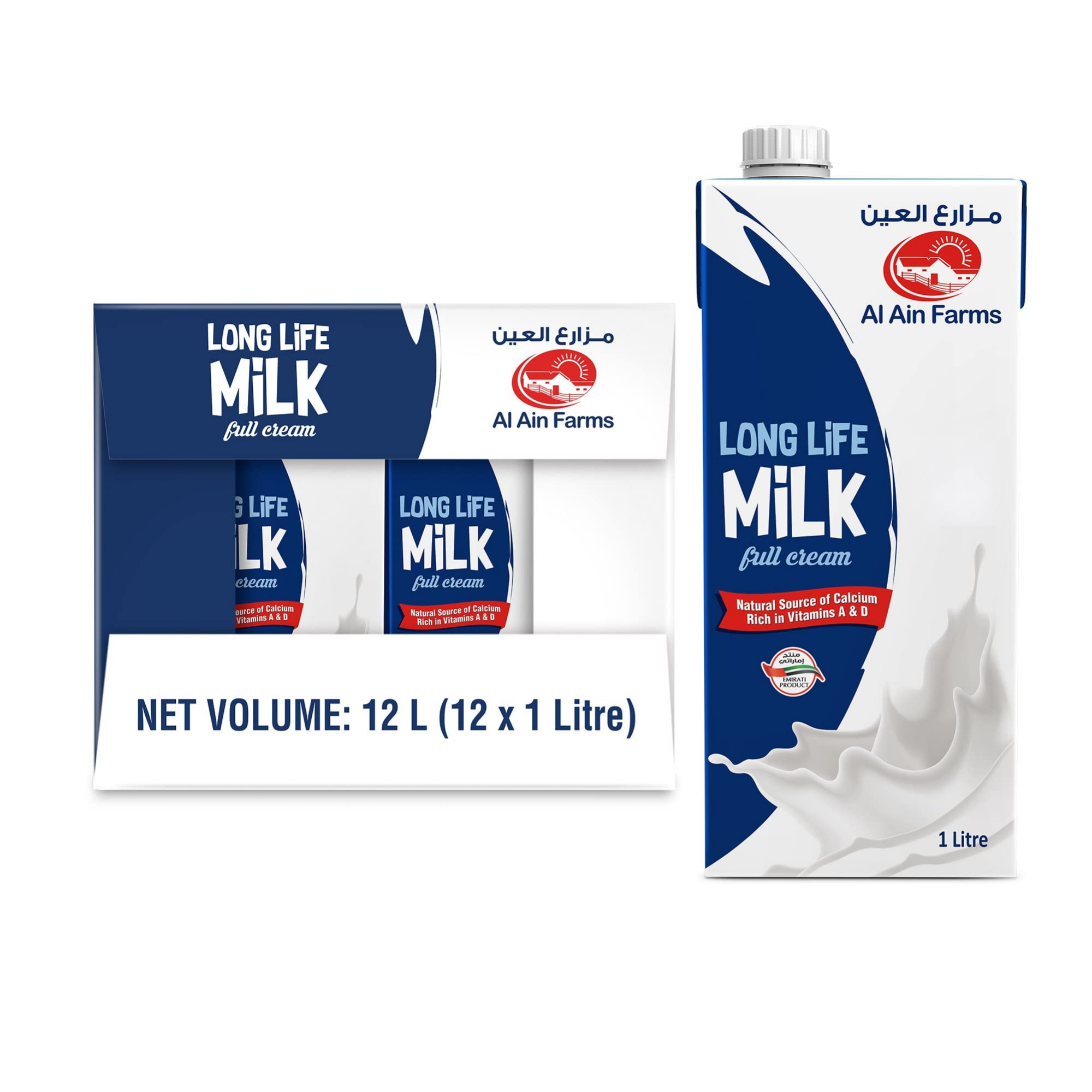 Al Ain UHT Long Life Full Cream Milk 1 L x 12
